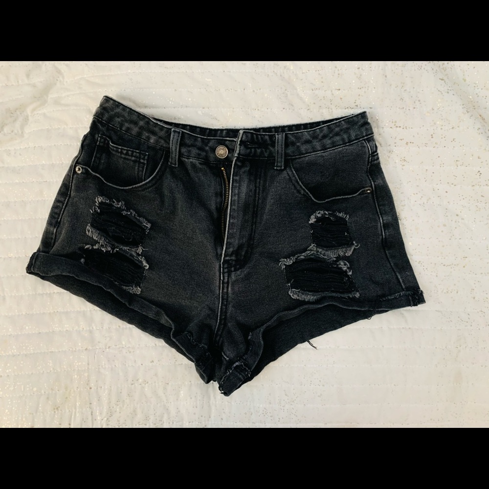 Black Ripped Jean Shorts